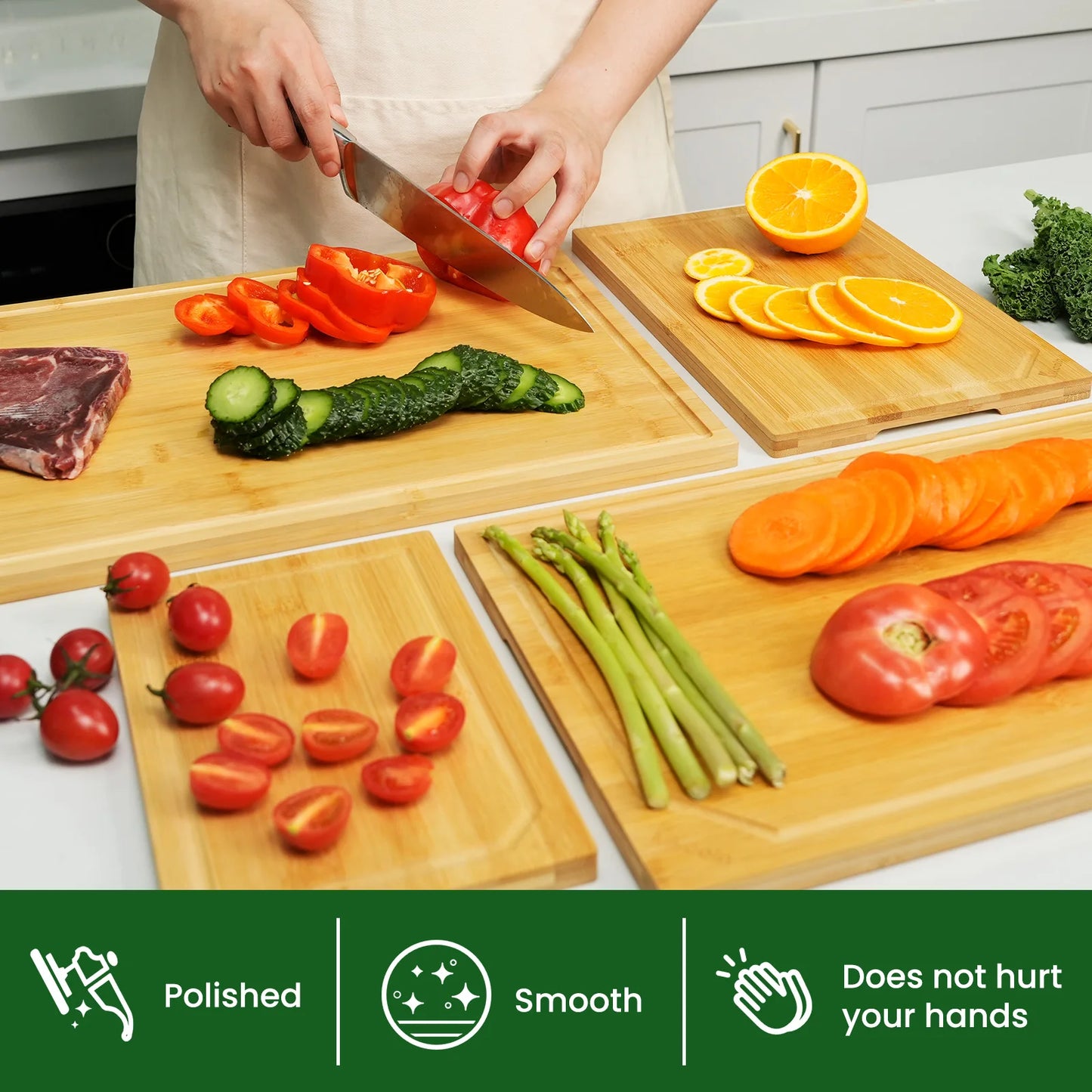4-piece extra large kitchen bamboo cutting board set