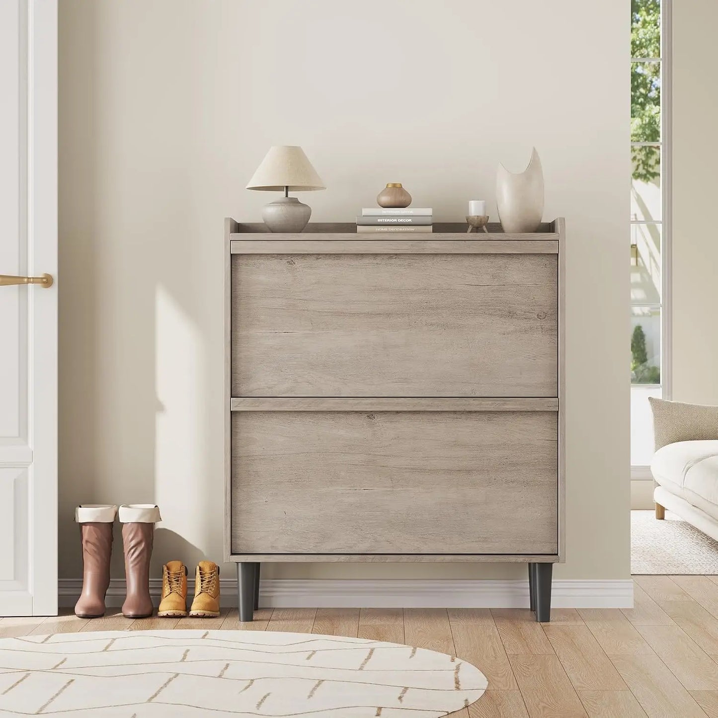 Shoe Storage Cabinet with 2 Flip Drawers with Adjustable Shelf