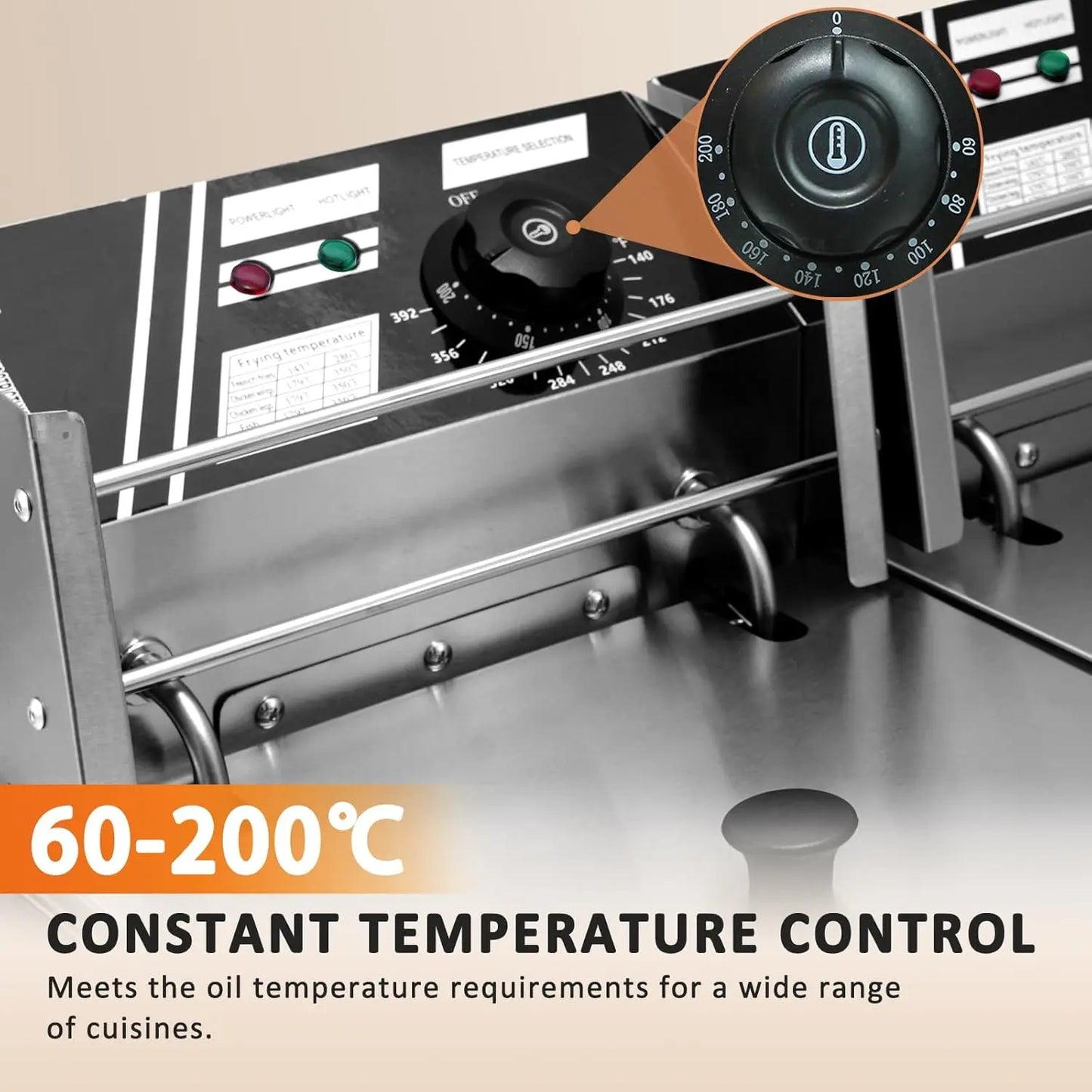 Commercial Deep Fryer with Basket, 12.7QT/12L, Stainless Steel