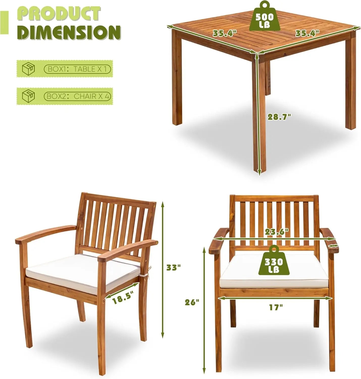 5 Piece Outdoor Acacia Wood Dining Set
