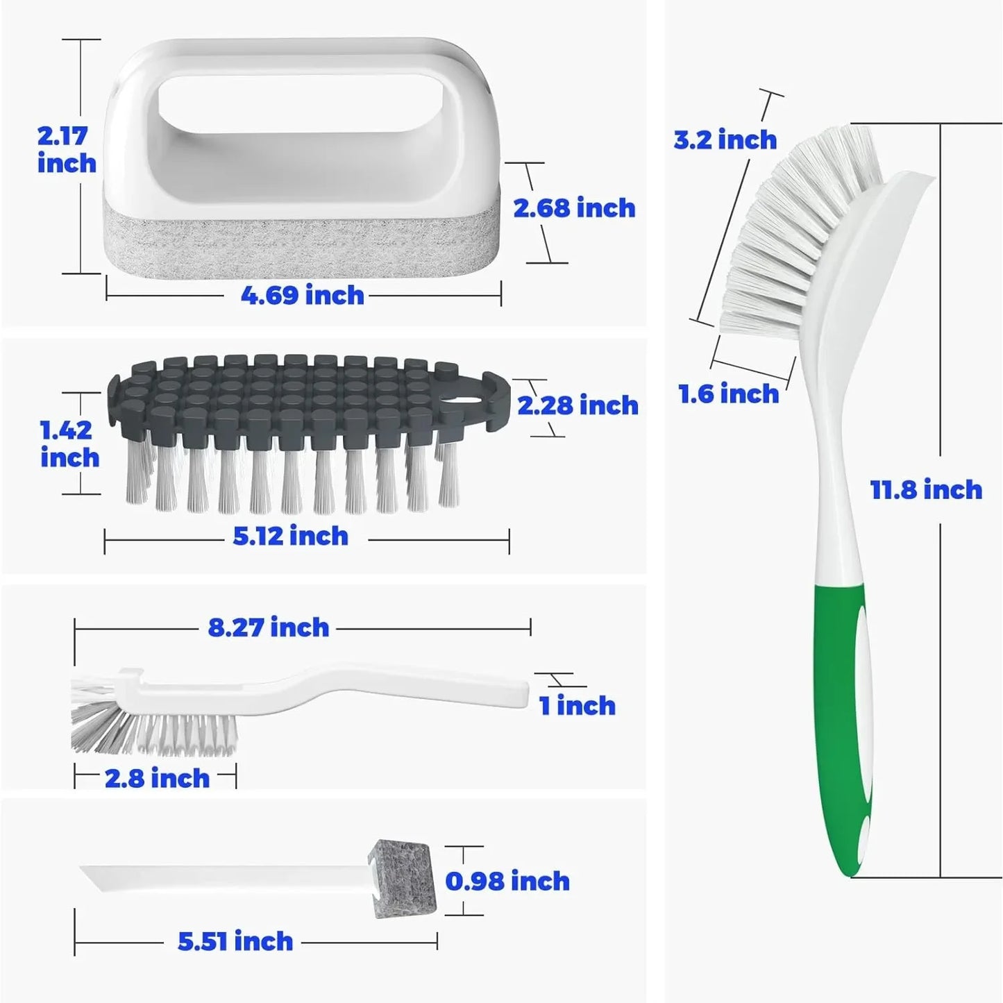 5 Pack Kitchen Cleaning Brush, Green