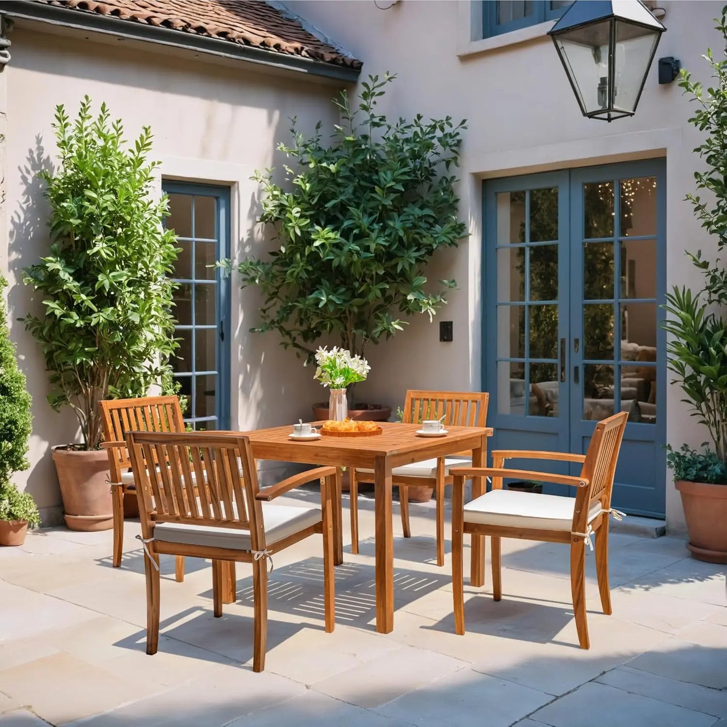 5 Piece Outdoor Acacia Wood Dining Set