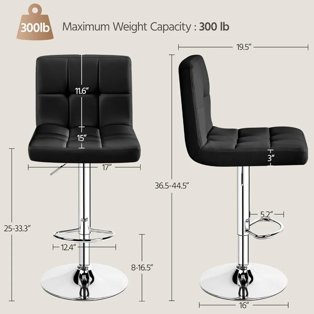 Set of 2 Adjustable PU Leather Swivel Barstools