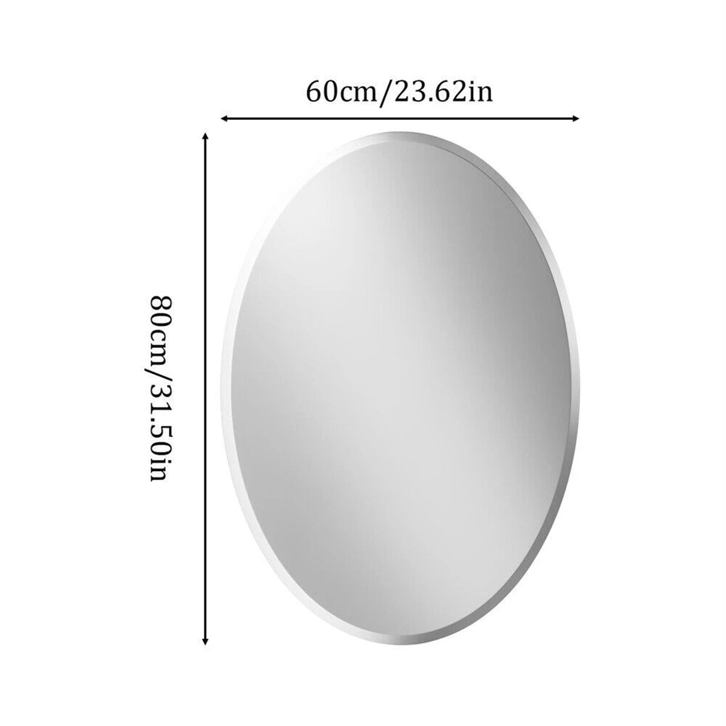 Frameless Oval Wall Mirror with Beveled Silver Edge