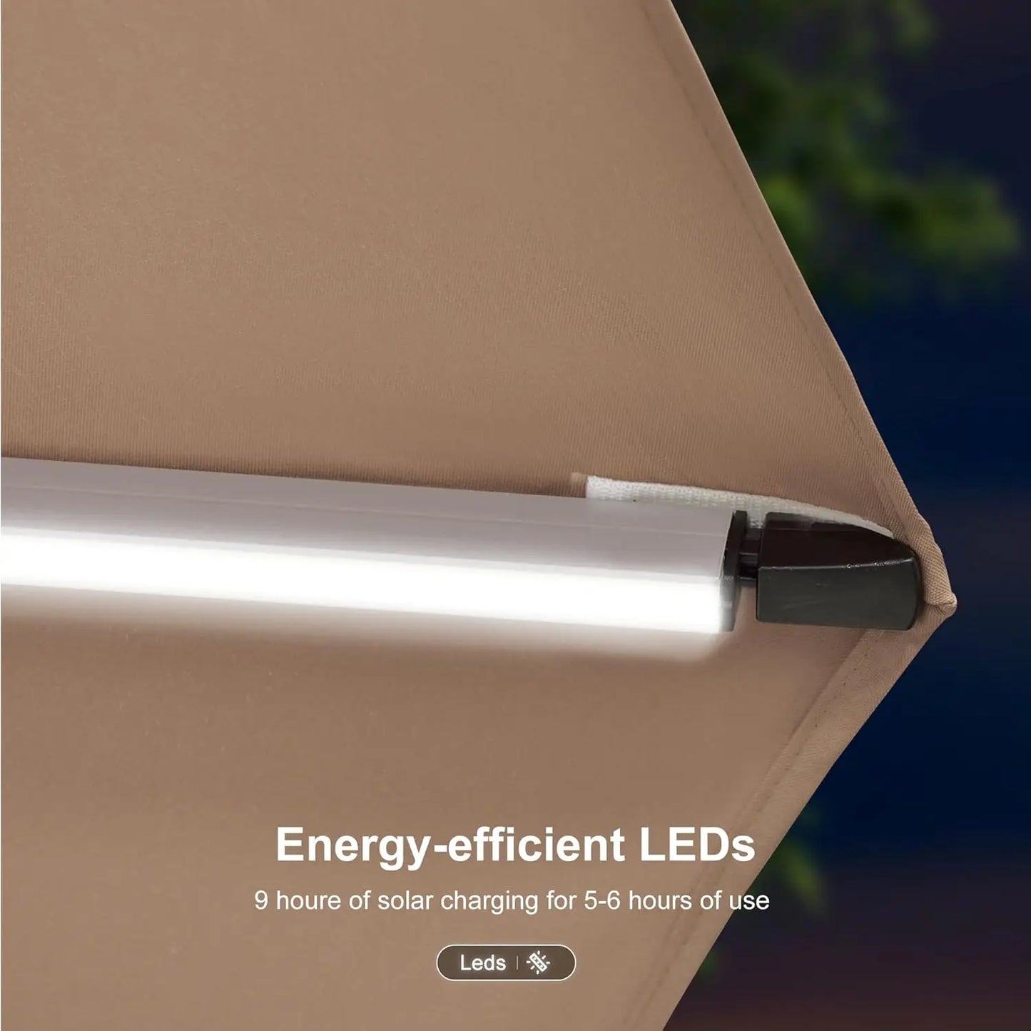11ft Solar powered LED Patio Cantilever Umbrella Beige