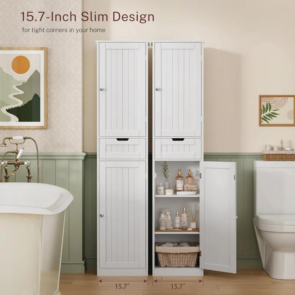 67" H Tall Narrow Bathroom Cabinet with Adjustable Shelves