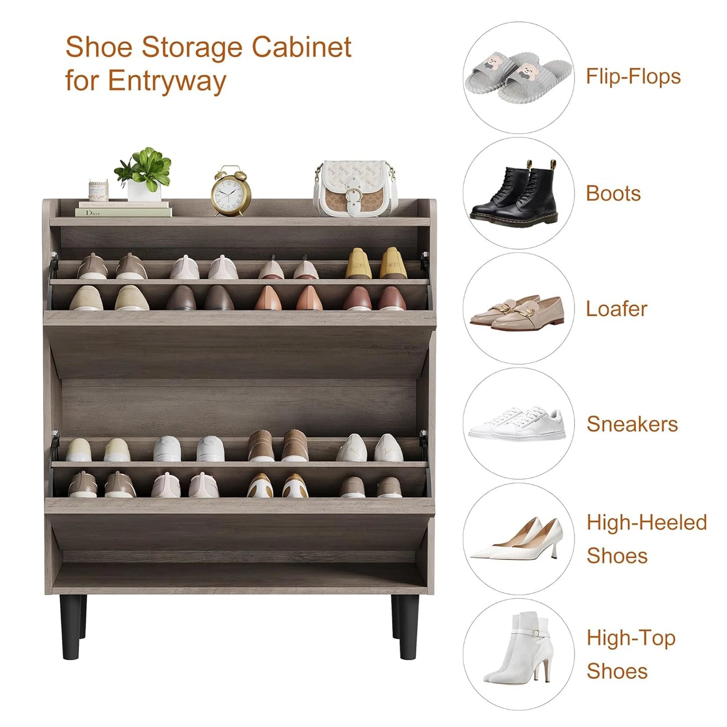 Shoe Storage Cabinet with 2 Flip Drawers with Adjustable Shelf