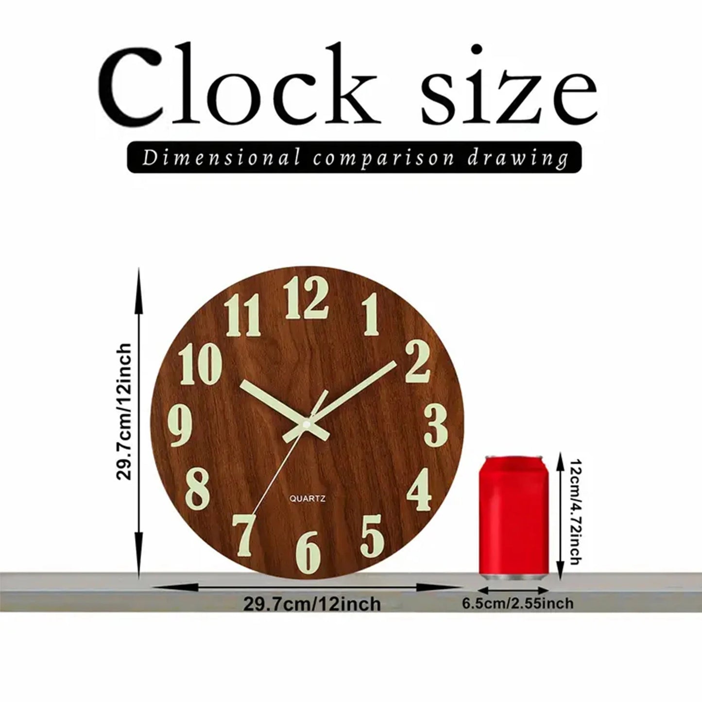 12 Inch Wooden Luminous Wall Clock