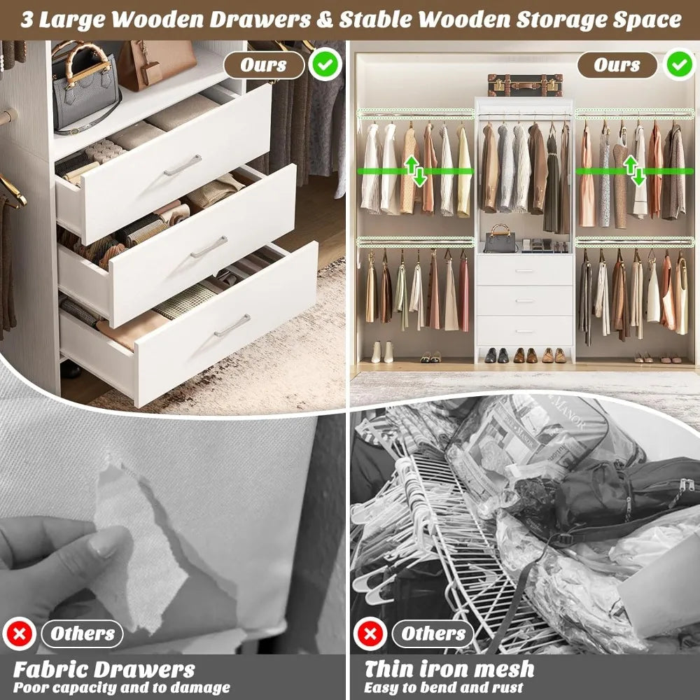 Closet Organizer with 3 Wooden Drawers