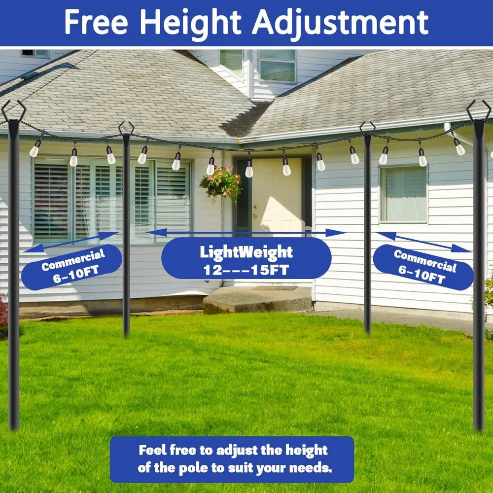 6 Pack 10 ft Heavy Duty Metal String Light Poles
