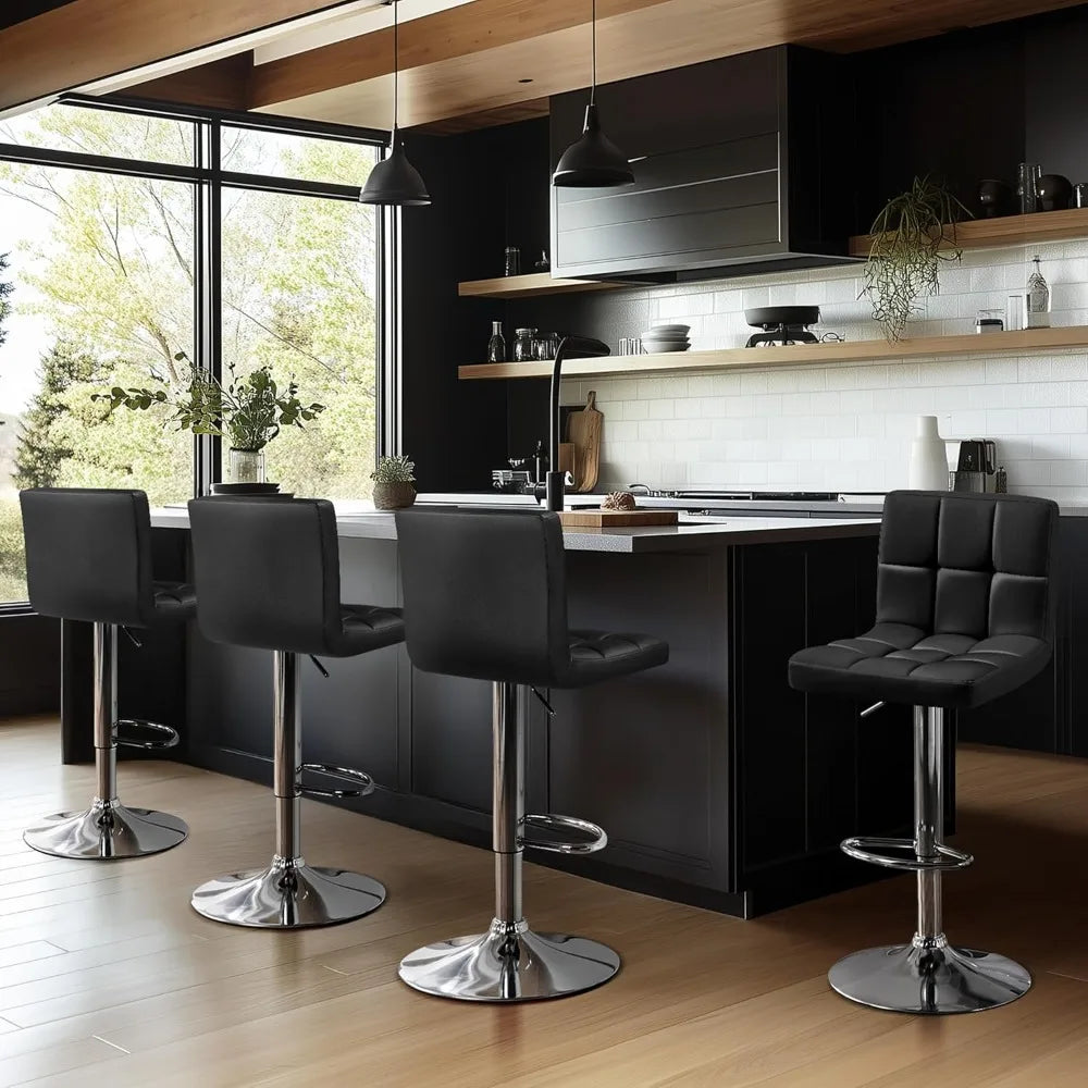 Set of 2 Adjustable PU Leather Swivel Barstools