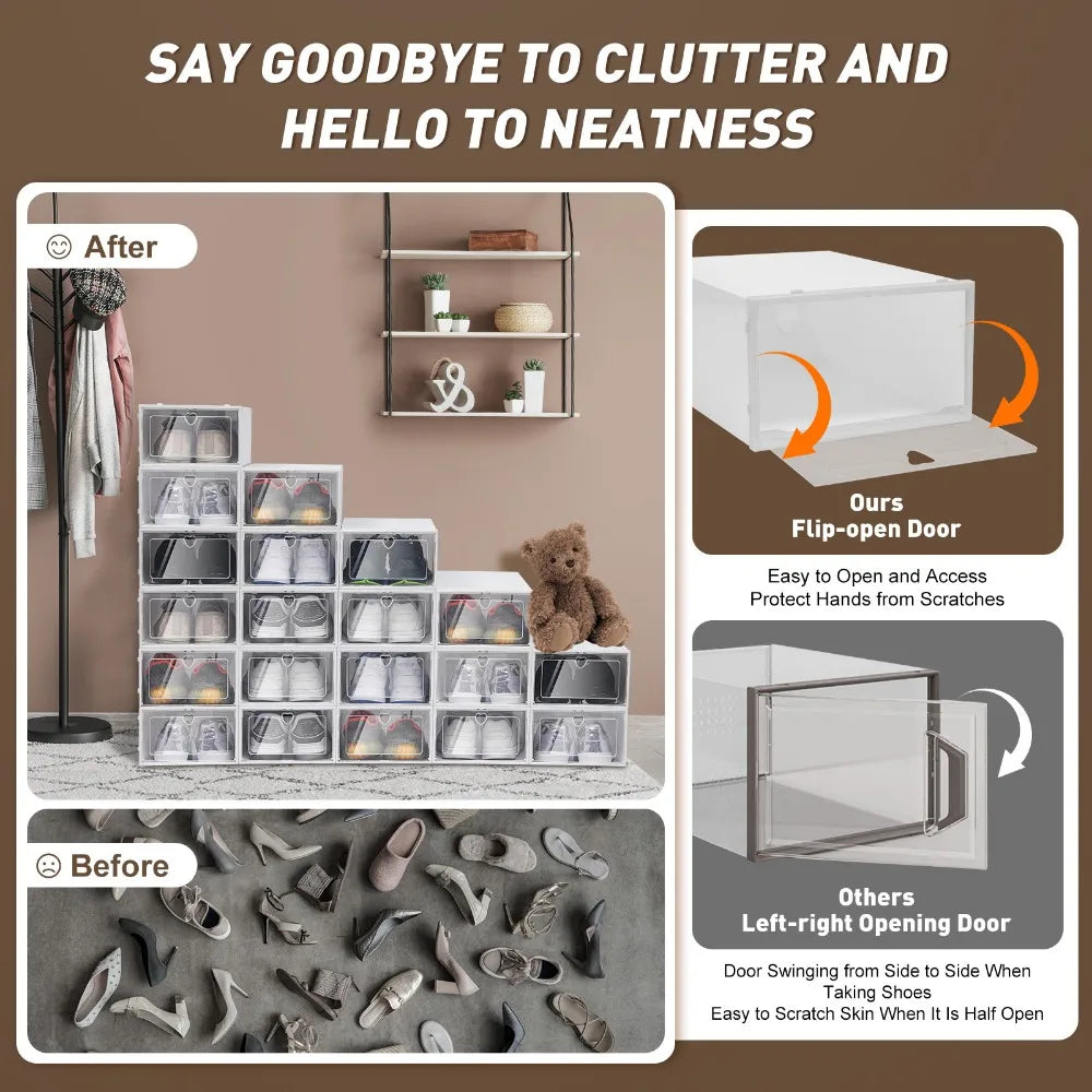 20 Pack Shoe Box Stackable Shoe Organizer