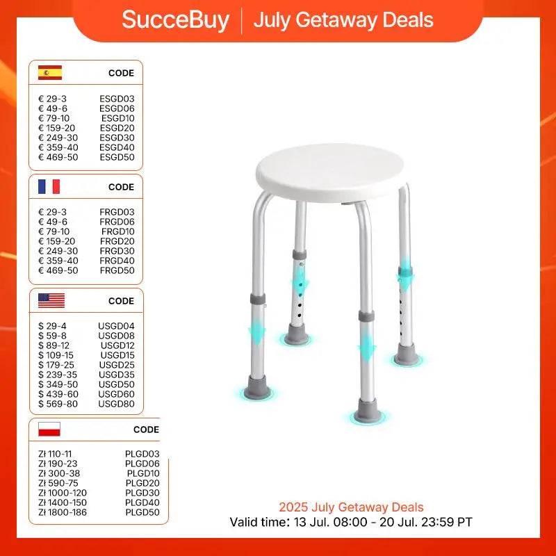 Adjustable Height Non-Slip Shower Stool