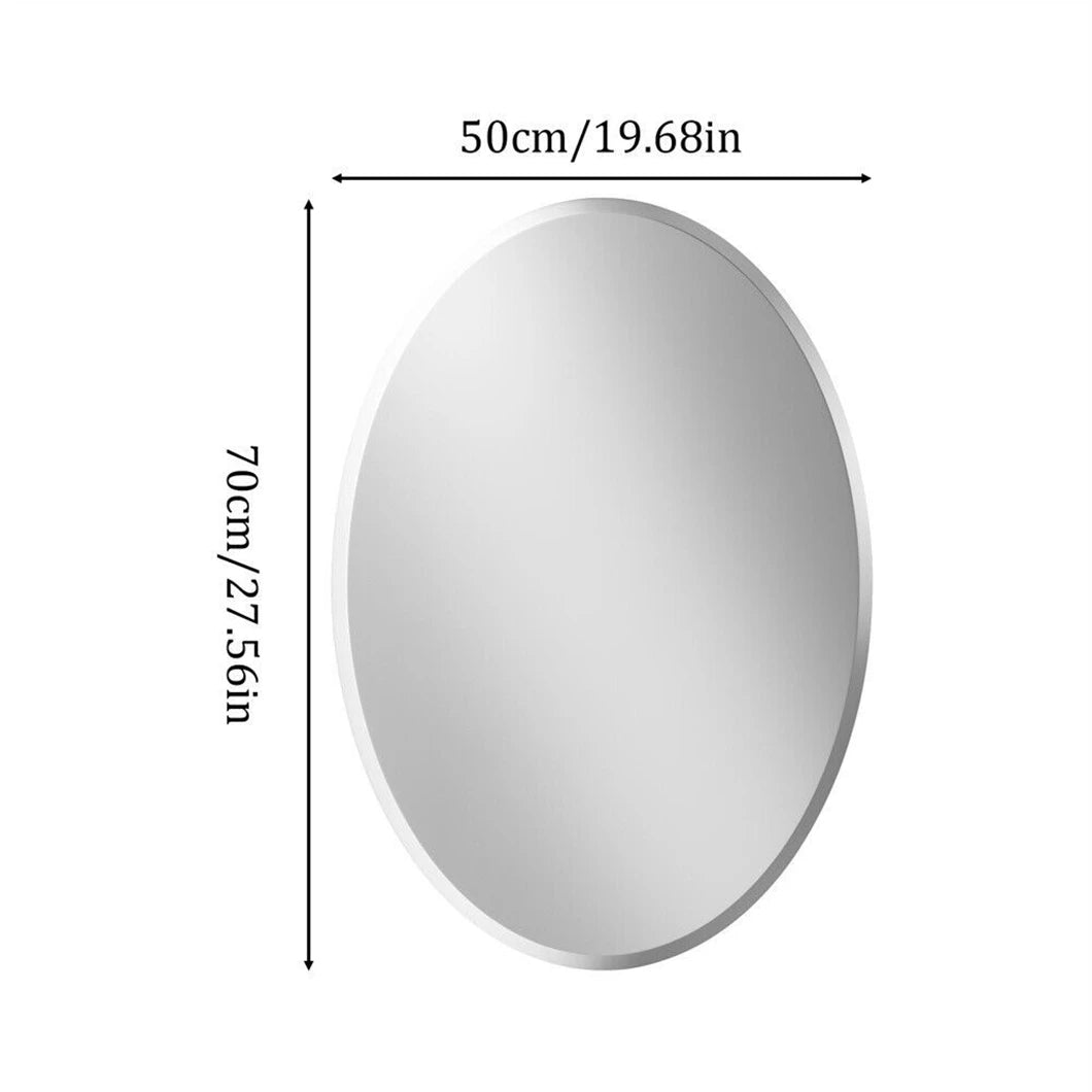 Frameless Oval Wall Mirror with Beveled Silver Edge