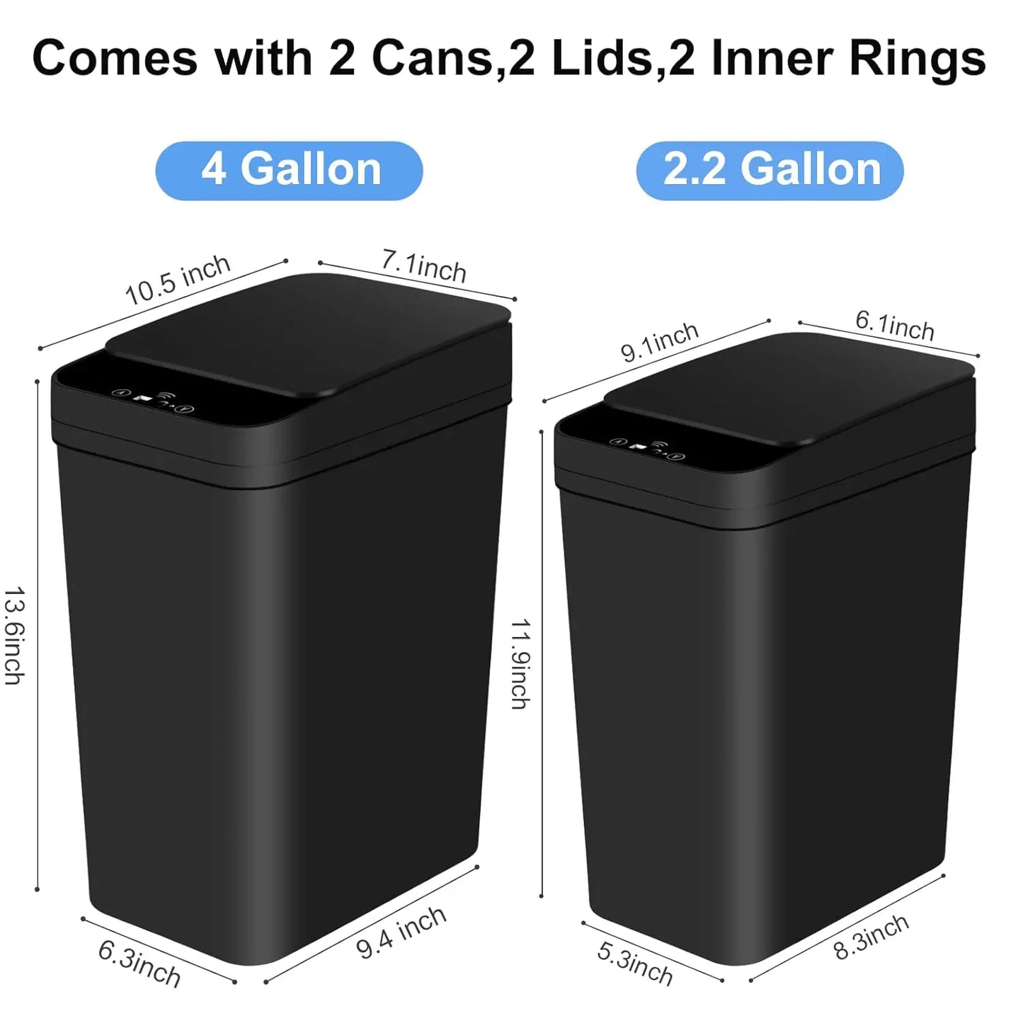 2 Pack 12L & 18L Touchless Motion Sensor Trash Can
