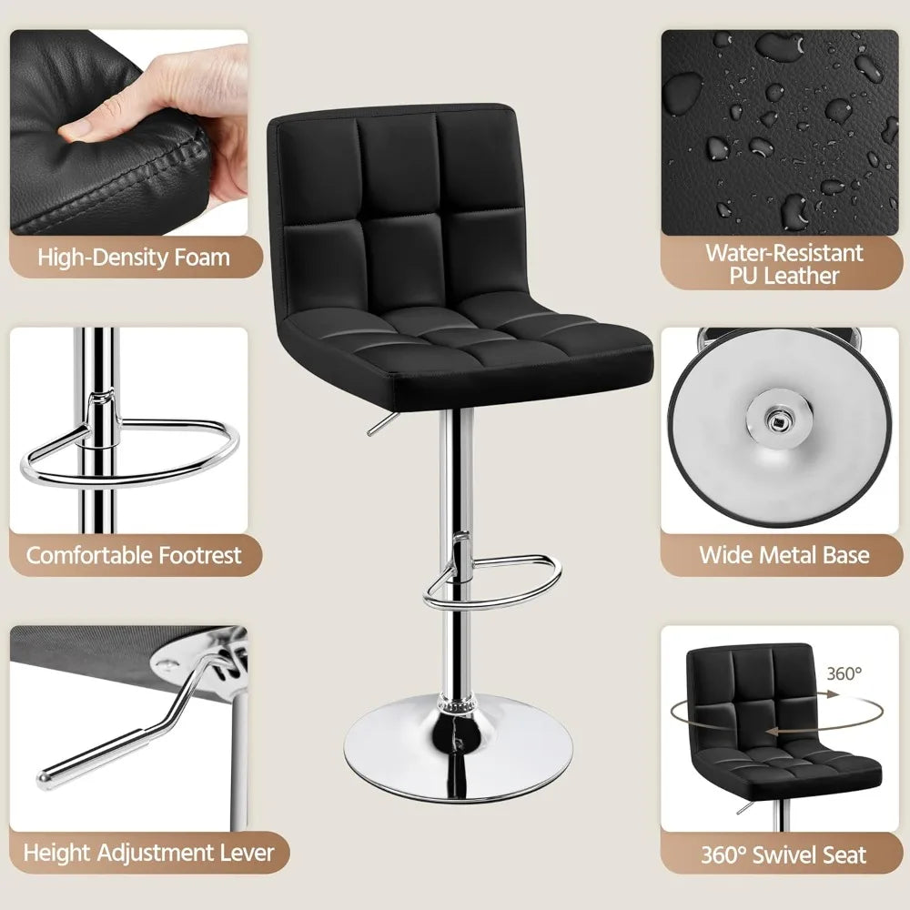 Set of 2 Adjustable PU Leather Swivel Barstools