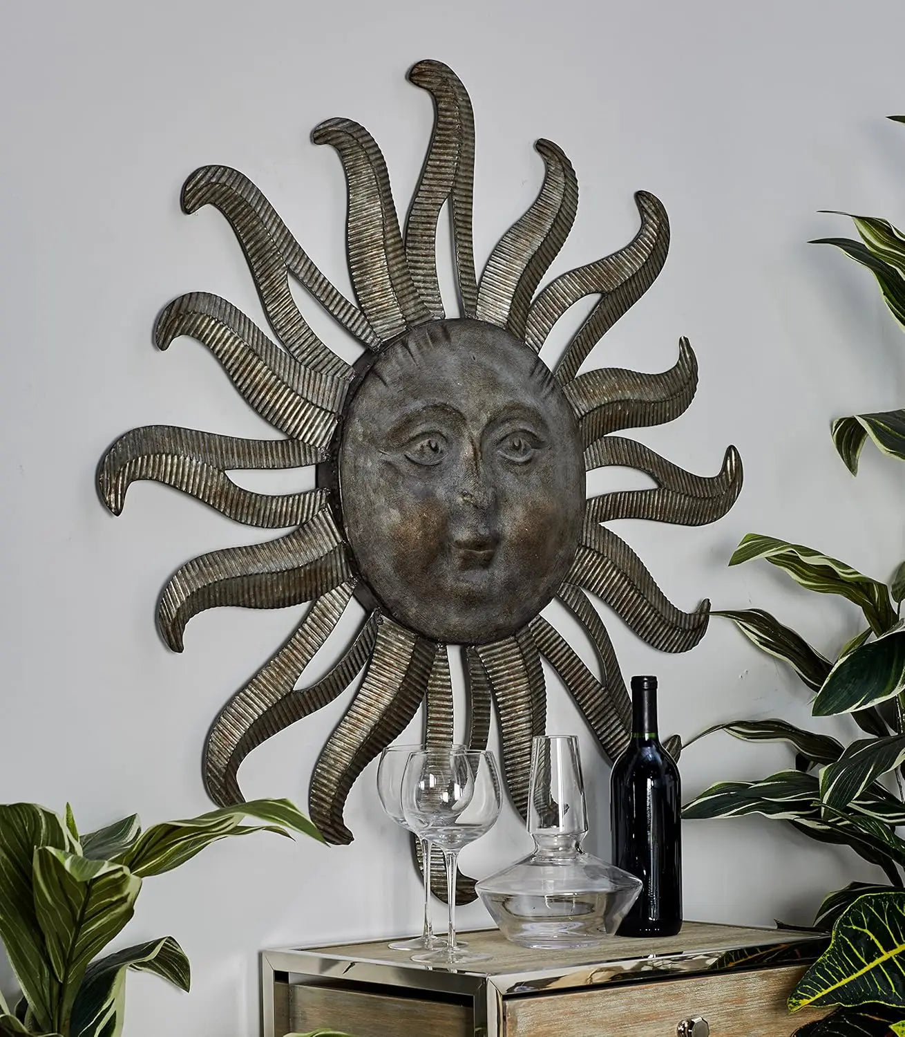 Metal Sun Home Wall Decor Indoor Outdoor Wall Sculpture, Wall Art 36" x 4" x 36", Gray