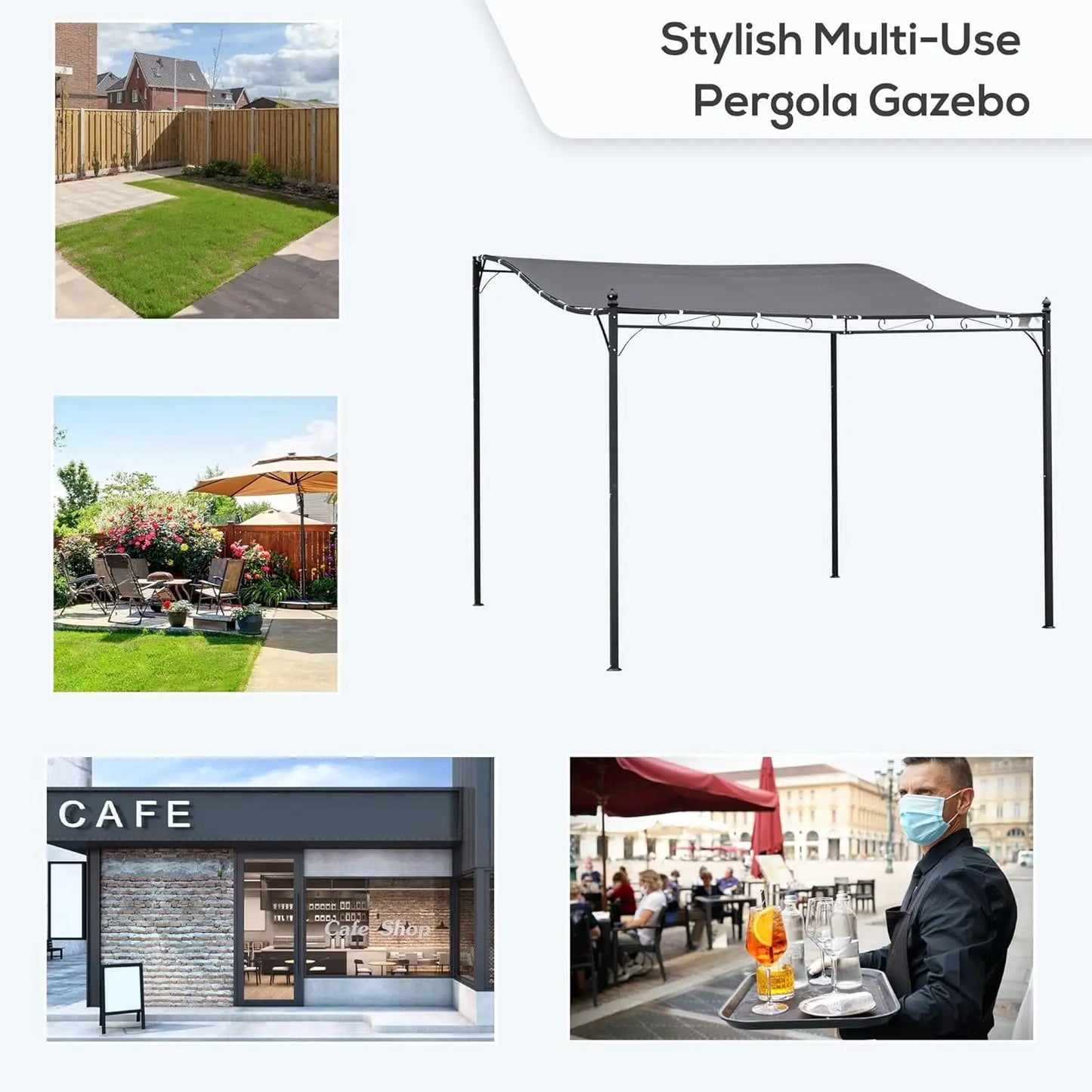 10' x 10' Steel Outdoor Patio Canopy with Weather-Resistant Fabric