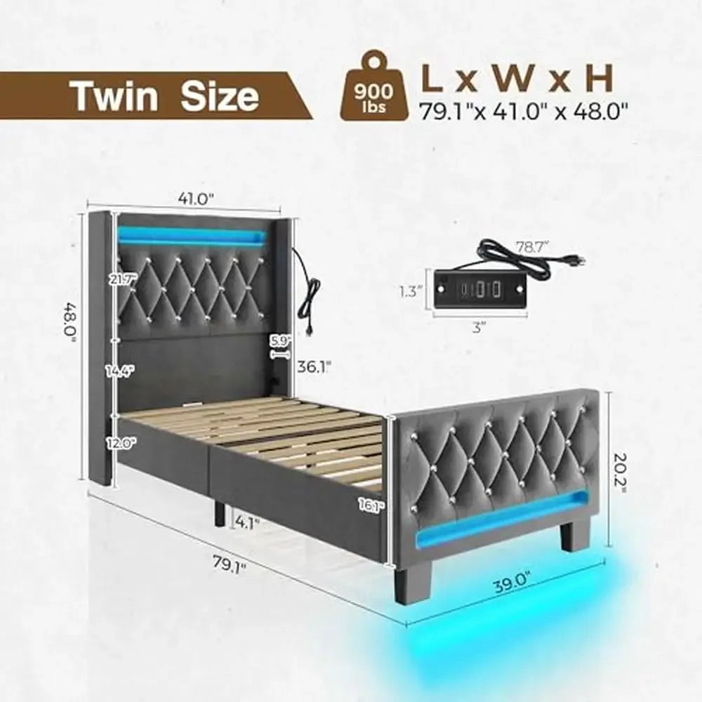 Upholstered Twin Bed Frame, Headboard & Footboard