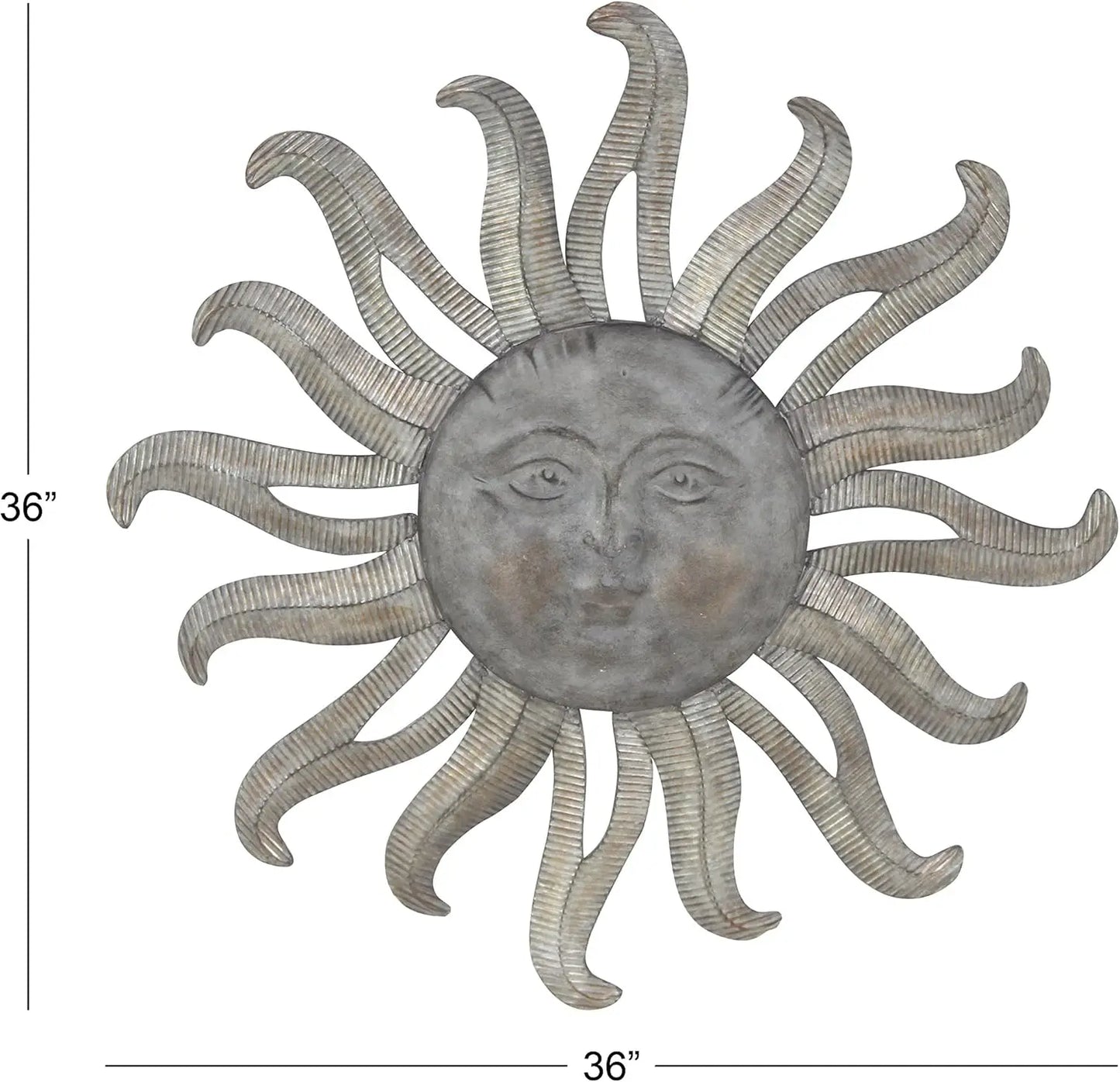 Metal Sun Home Wall Decor Indoor Outdoor Wall Sculpture, Wall Art 36" x 4" x 36", Gray