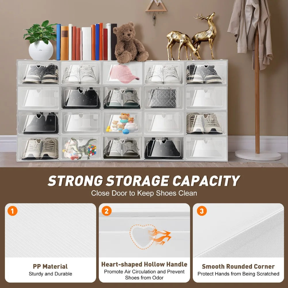20 Pack Shoe Box Stackable Shoe Organizer