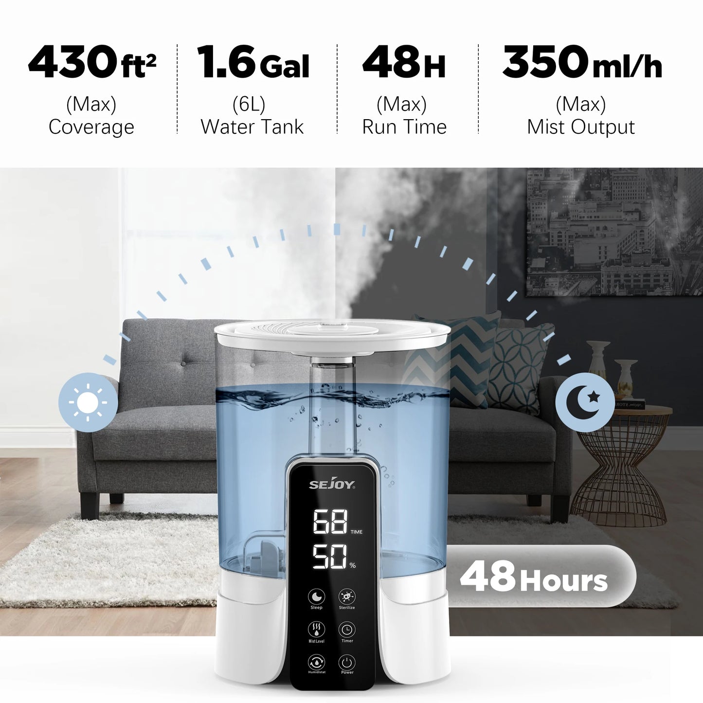 6L Humidifier LED, Digital Display