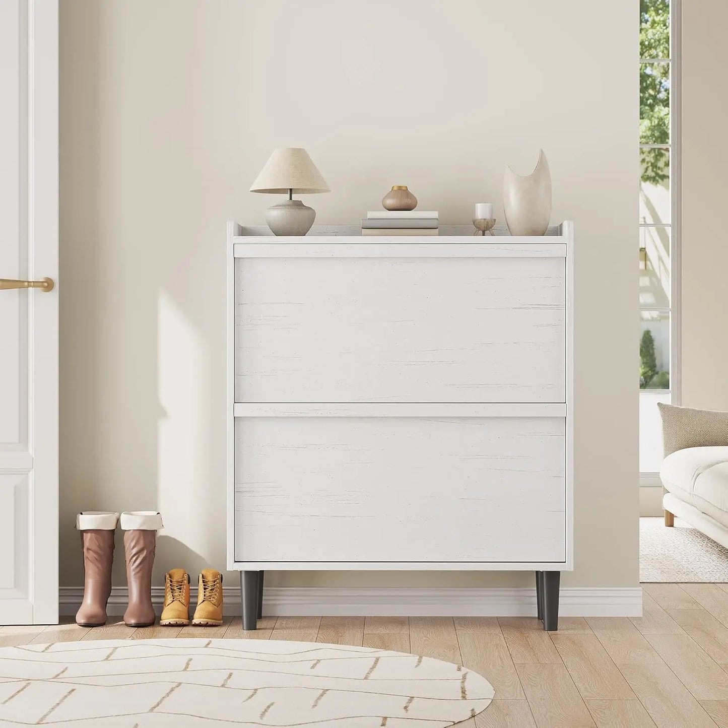 Shoe Storage Cabinet with 2 Flip Drawers with Adjustable Shelf