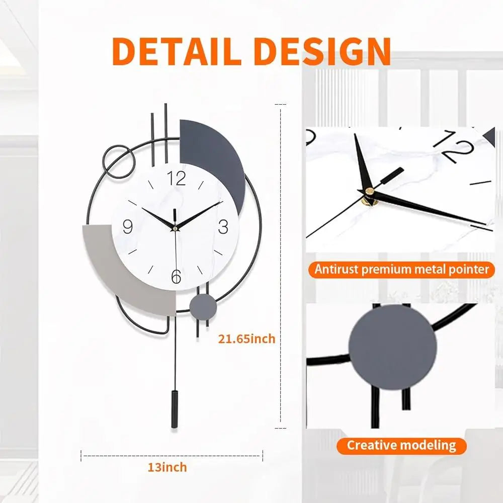 Decorative Quartz Wall Clock with Pendulum Battery Operated