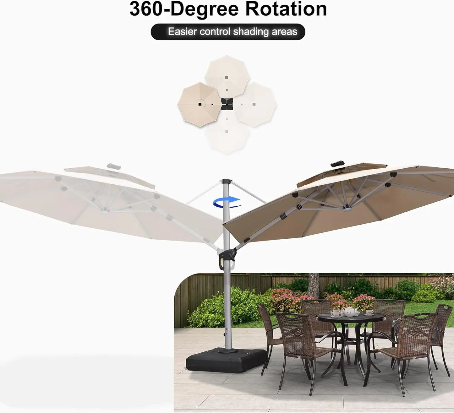 11ft Solar powered LED Patio Cantilever Umbrella Beige