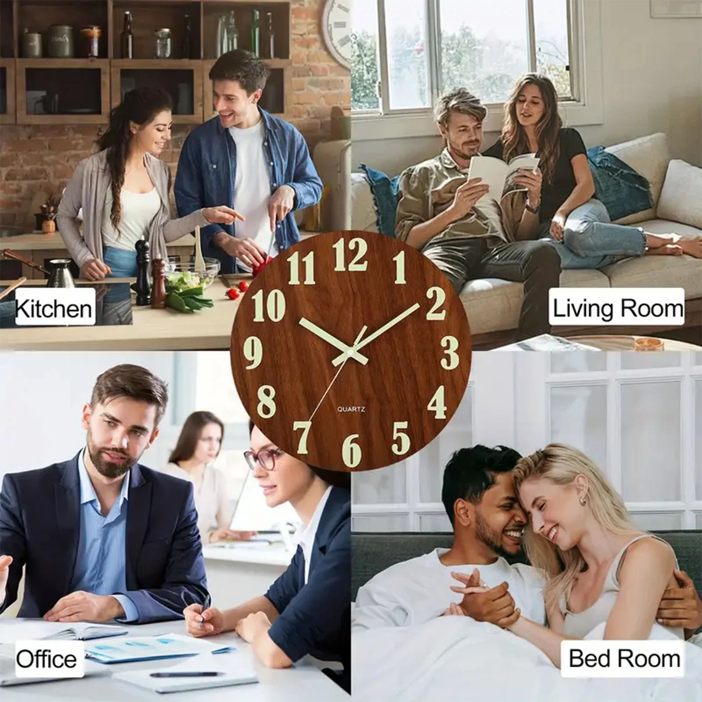 12 Inch Wooden Luminous Wall Clock