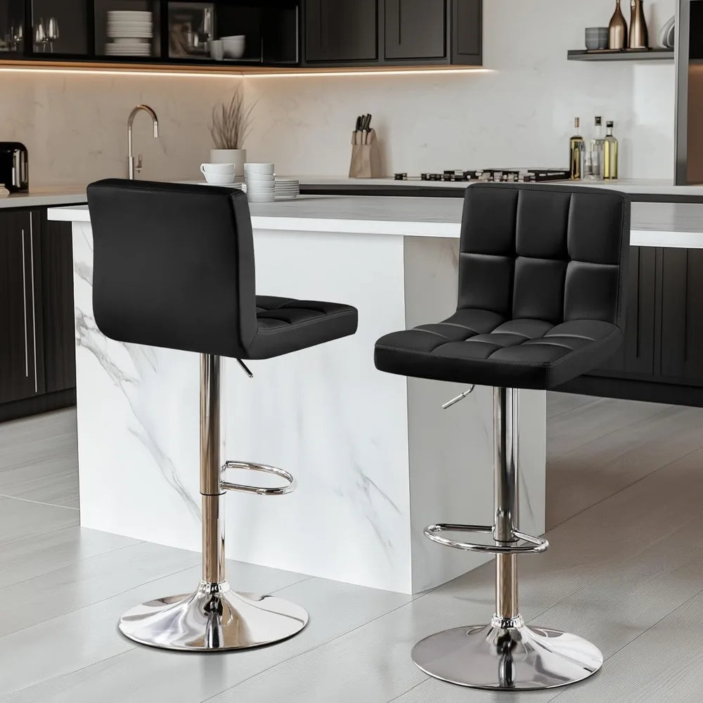 Set of 2 Adjustable PU Leather Swivel Barstools