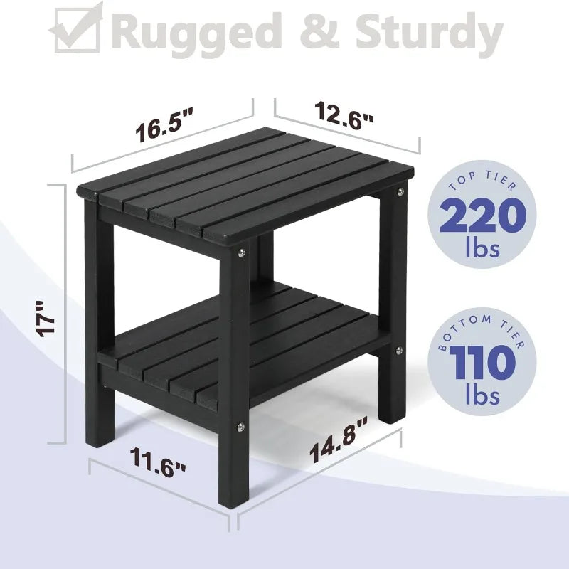 2-Tier Adirondack Square Side Table, 17" Outdoor Weather Resistant