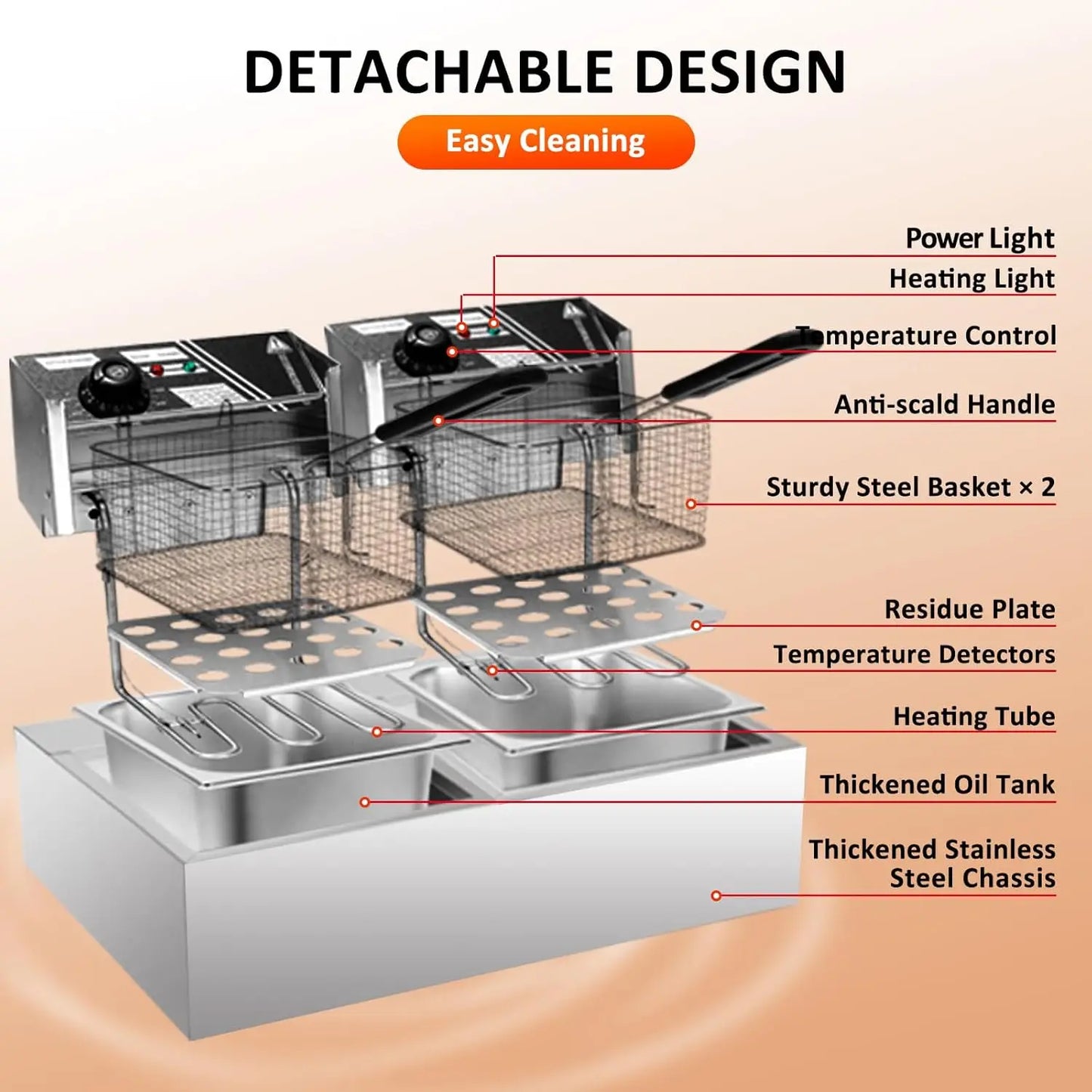 Commercial Deep Fryer with Basket, 12.7QT/12L, Stainless Steel