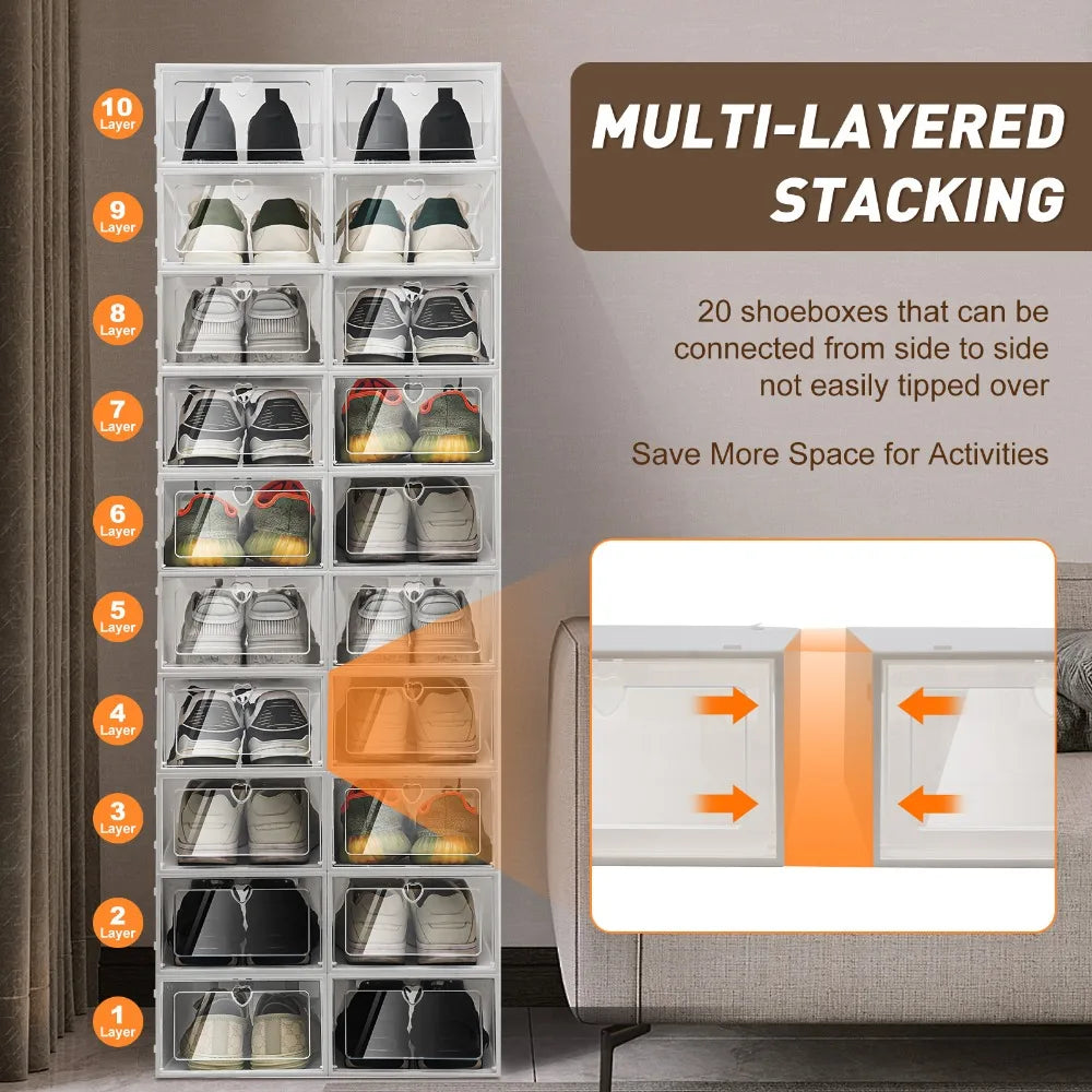 20 Pack Shoe Box Stackable Shoe Organizer