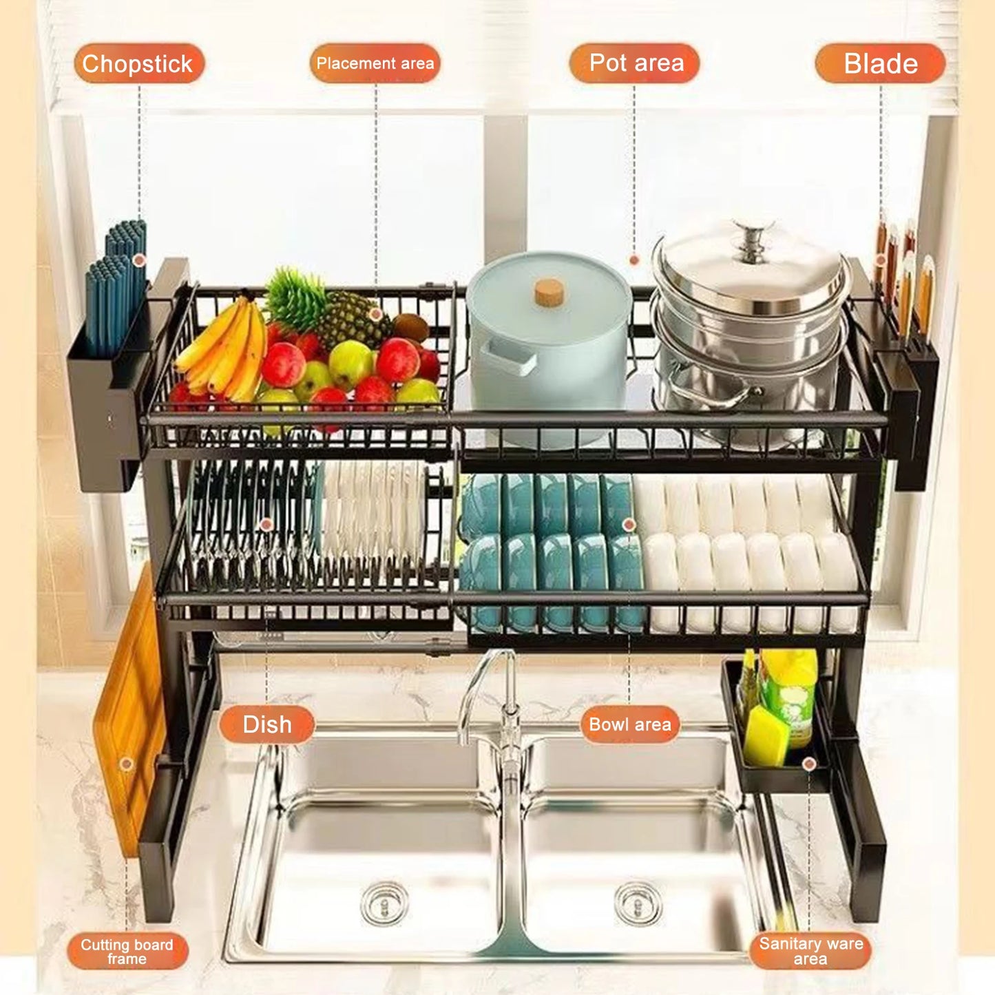 2 Tier Above Sink Adjustable Draining Rack