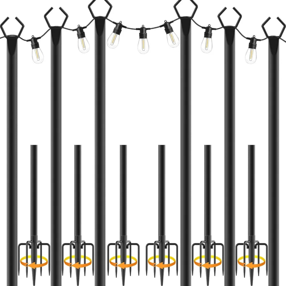 6 Pack 10 ft Heavy Duty Metal String Light Poles
