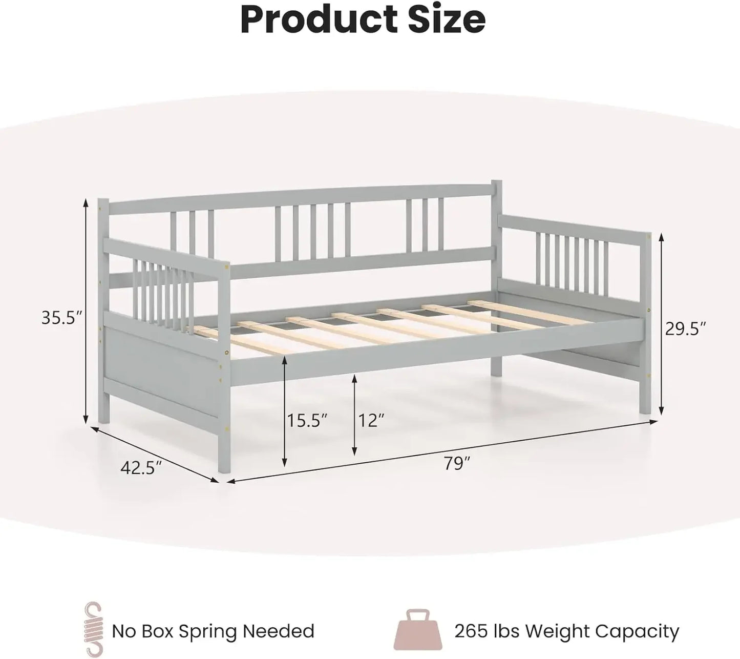 Dual-use Twin Size Platform Bed with Wood Slat Support