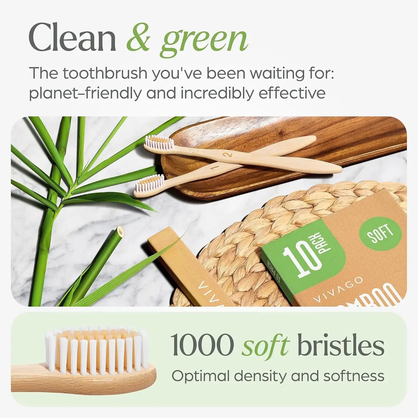 Biodegradable bamboo toothbrush 10 packs