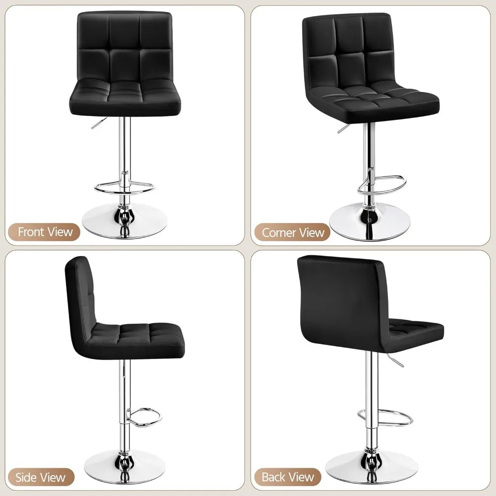 Set of 2 Adjustable PU Leather Swivel Barstools