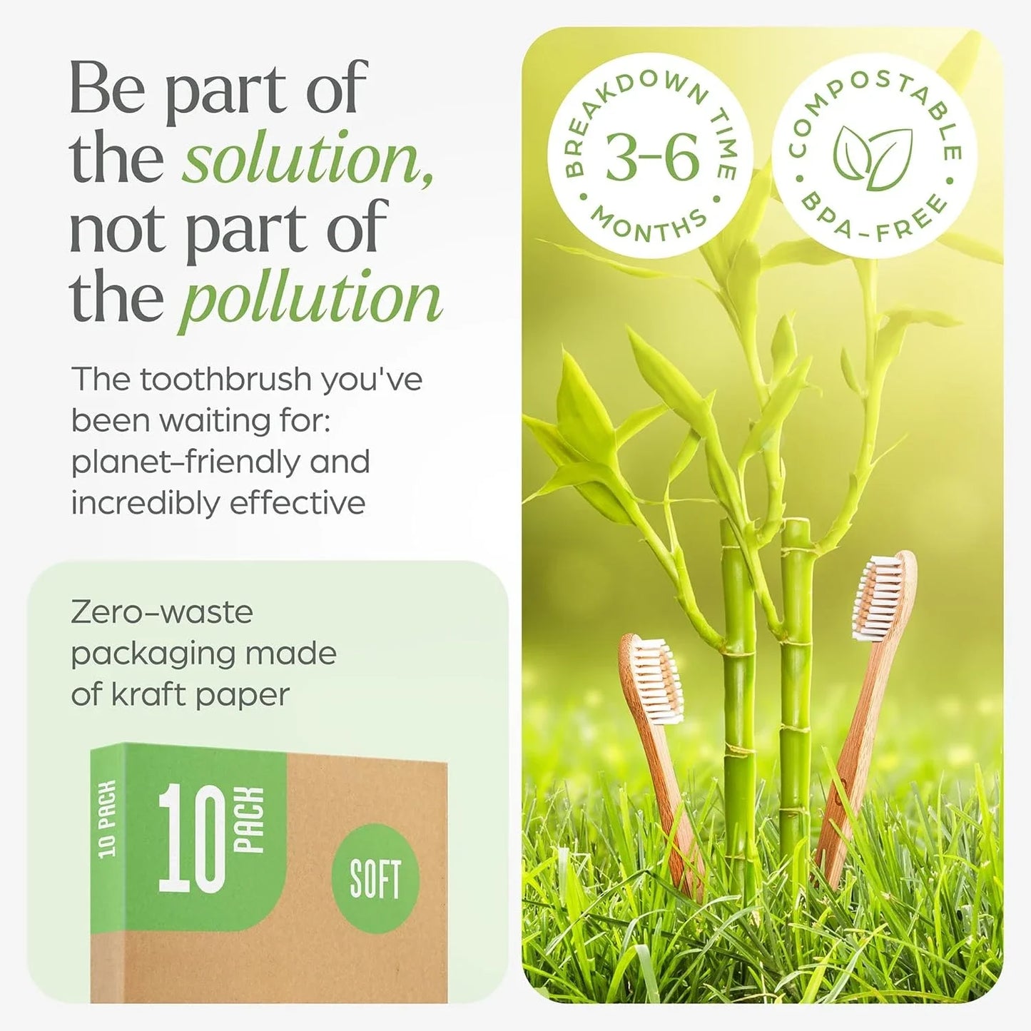 Biodegradable bamboo toothbrush 10 packs
