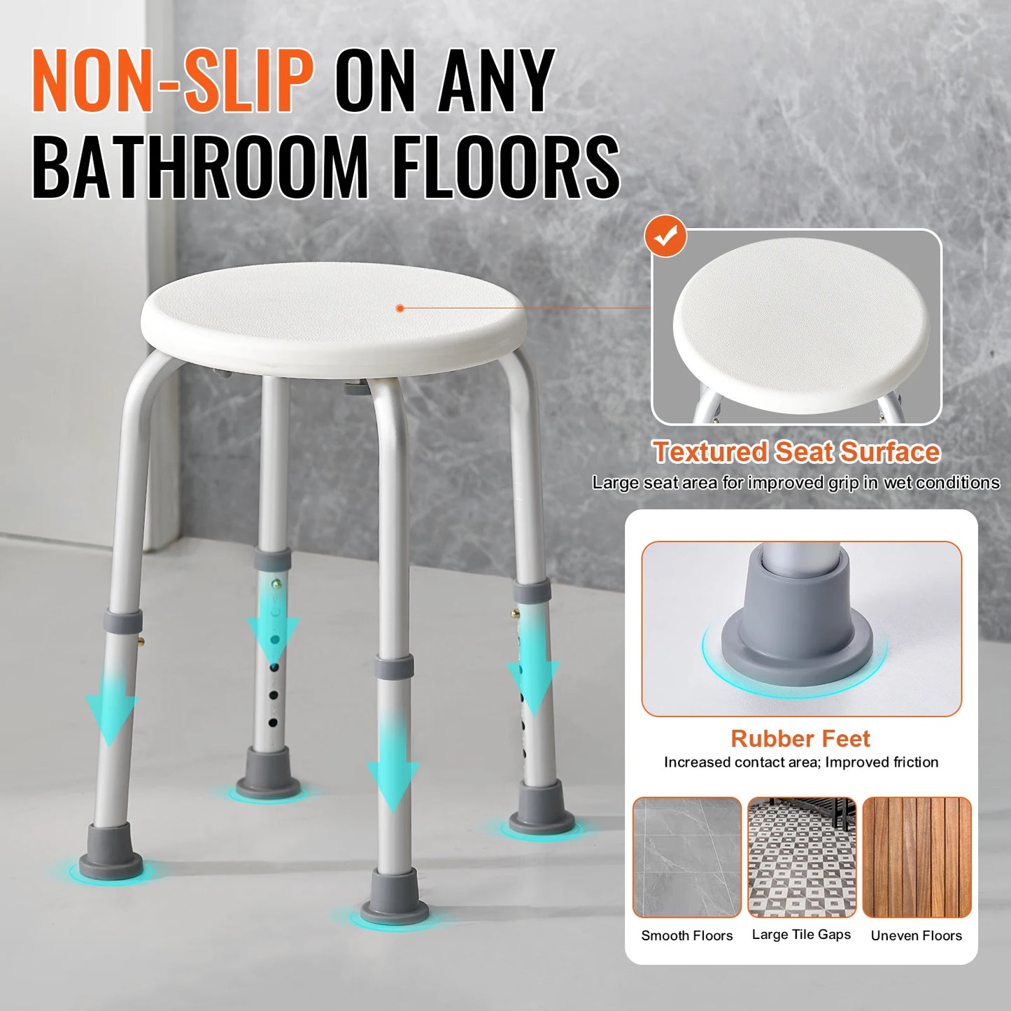 Adjustable Height Non-Slip Shower Stool
