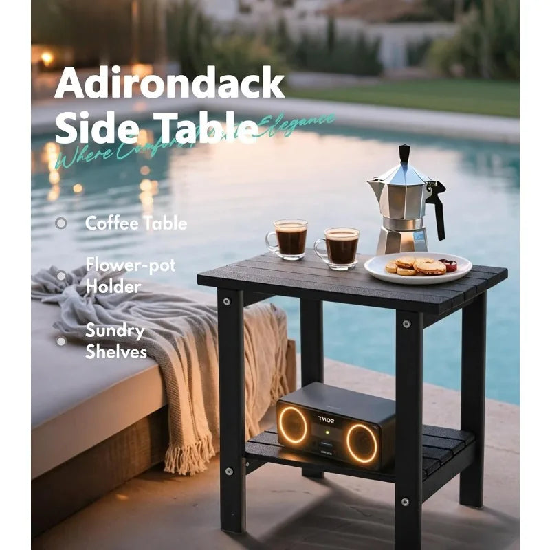 2-Tier Adirondack Square Side Table, 17" Outdoor Weather Resistant