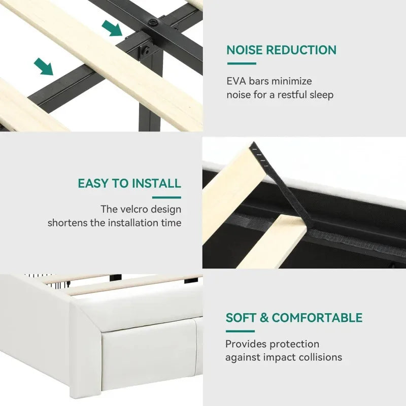 LED Light, Upholstered King Sized Platform Bed with Storage