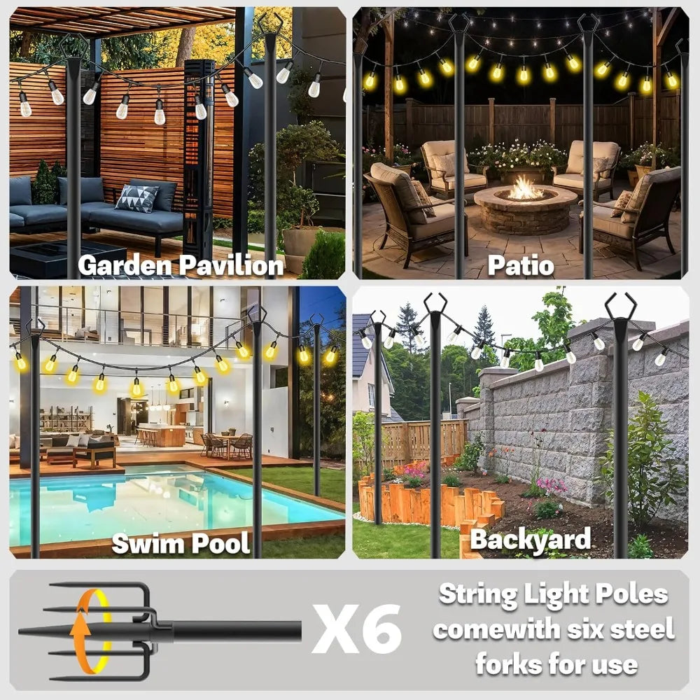 6 Pack 10 ft Heavy Duty Metal String Light Poles