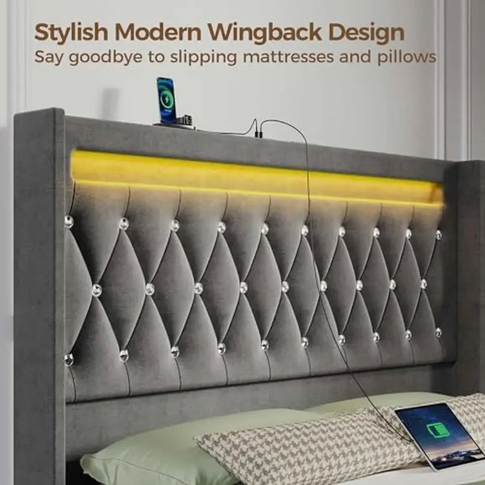 Upholstered Twin Bed Frame, Headboard & Footboard