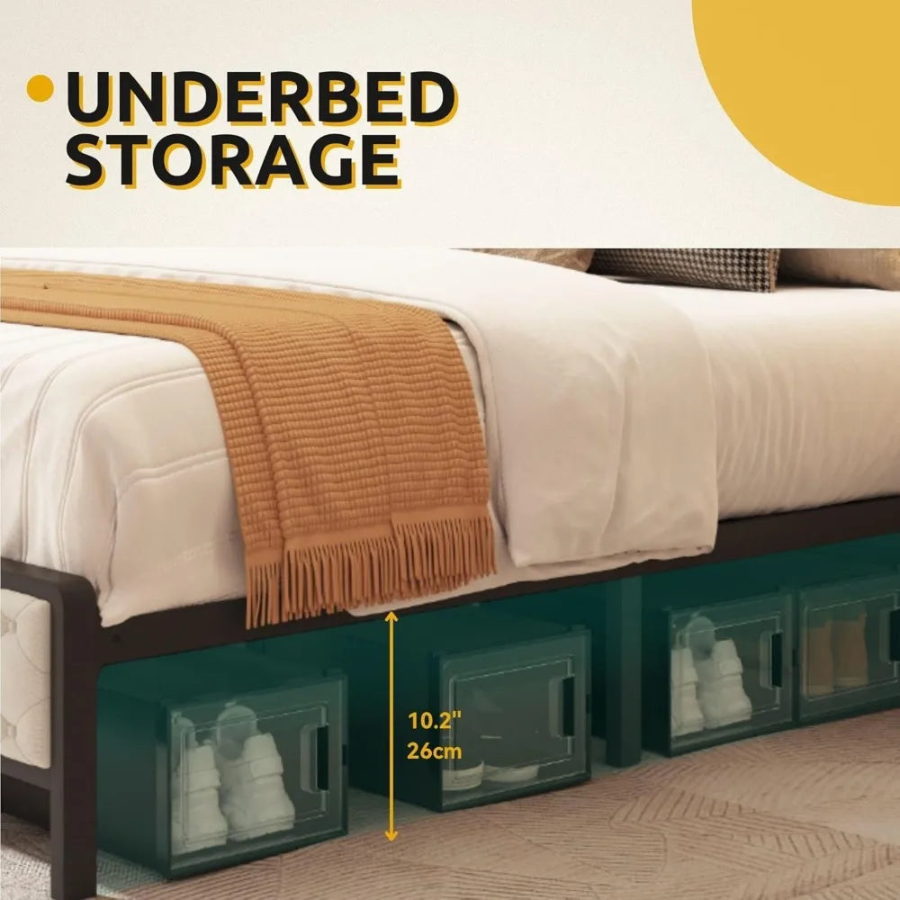 King Size Bed Frame with Storage Headboard with Charging Station