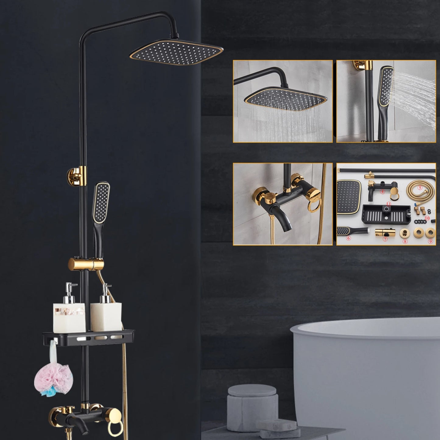 Full Shower Set Bathroom Black Bathtub Wall Mount