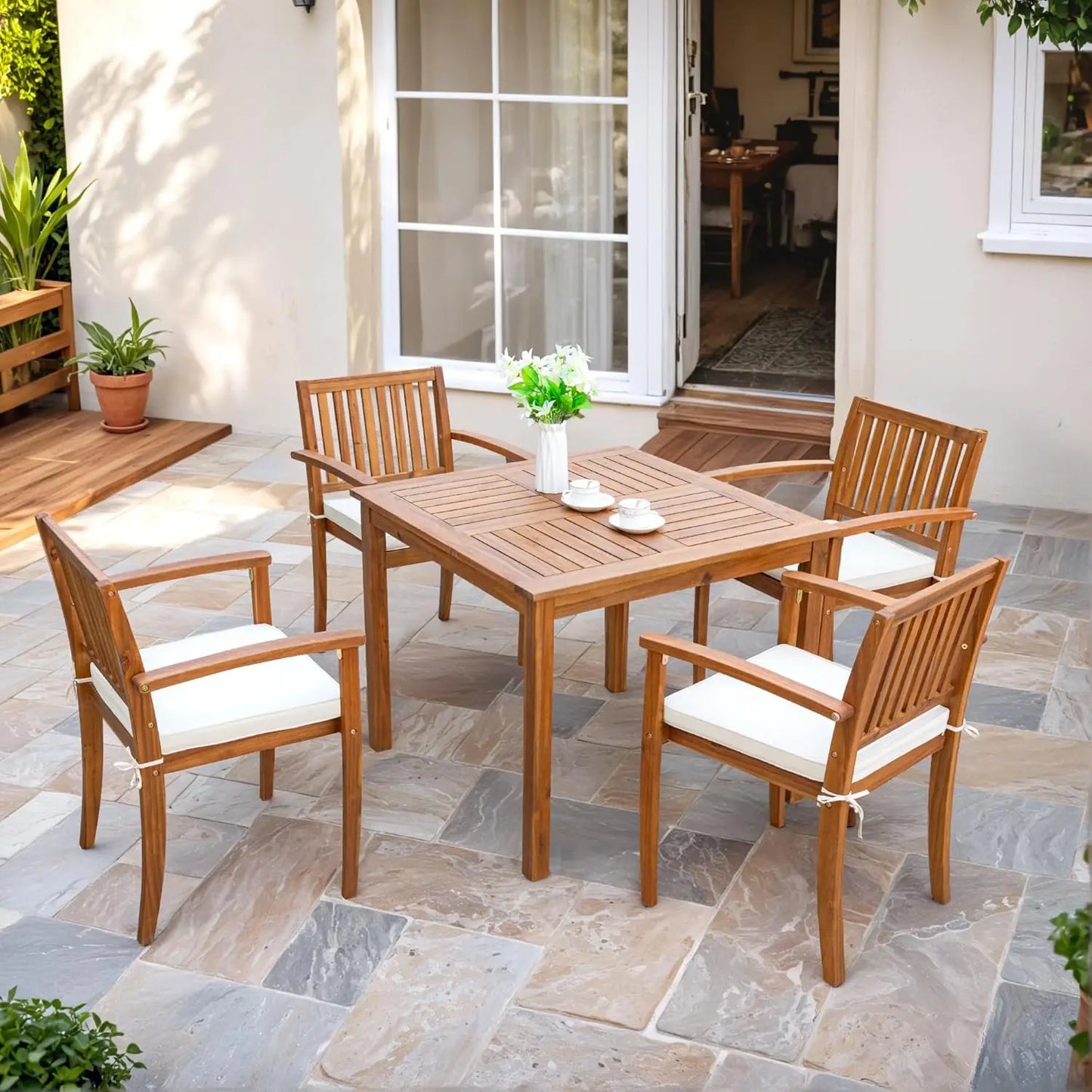 5 Piece Outdoor Acacia Wood Dining Set