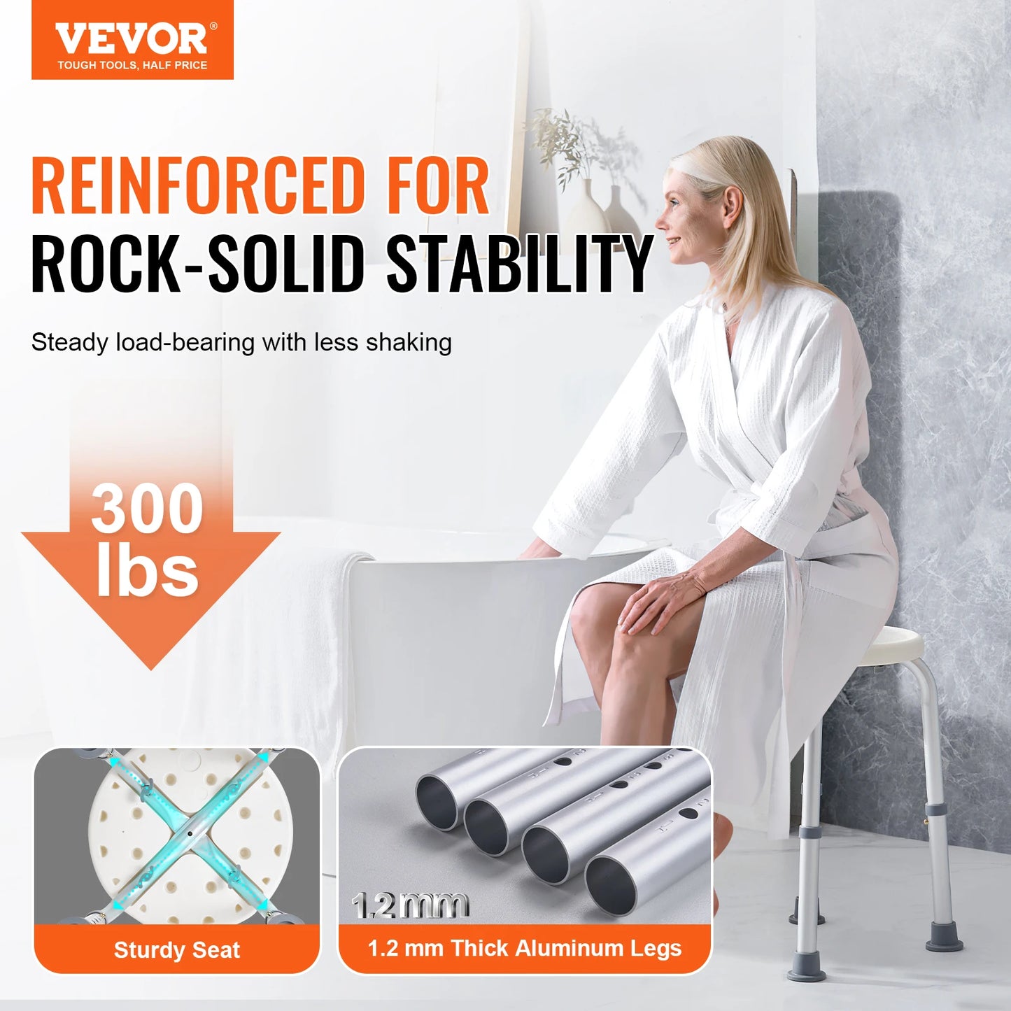 Adjustable Height Non-Slip Shower Stool