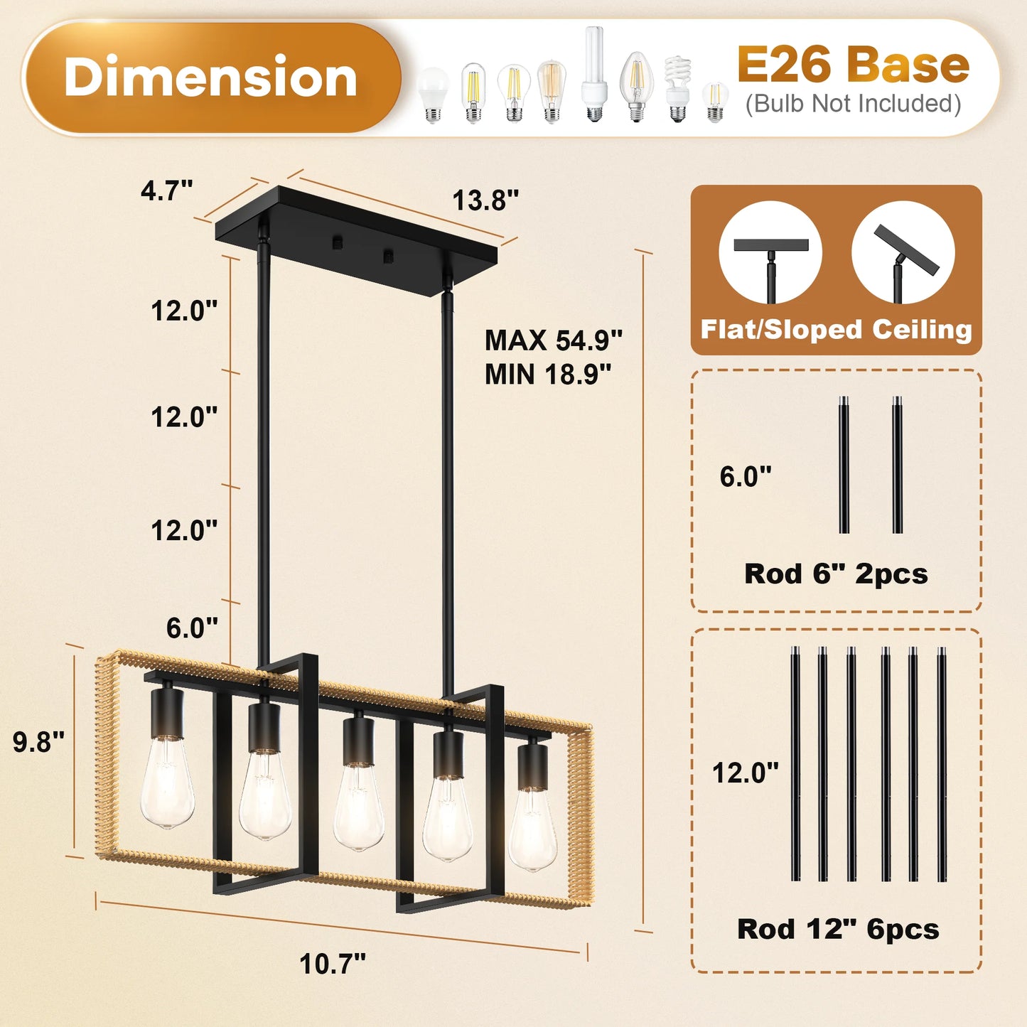 5 Light Celling Farmhouse Light Fixture
